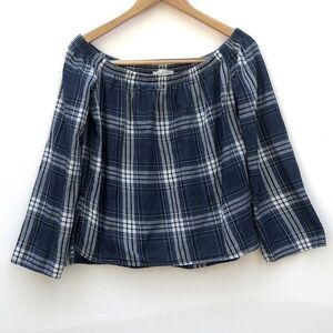 CLOTH & Stone Plaid Off The Shoulder Top Small